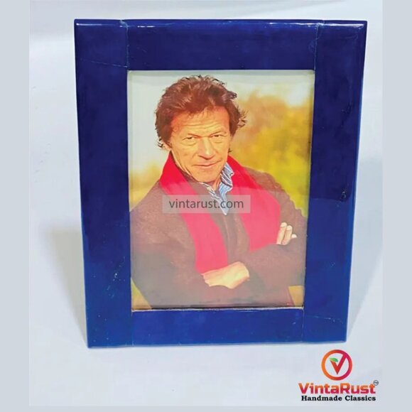 Handmade Lapis Lazuli Photo Frame: Elegant Gemstone Desk Decor